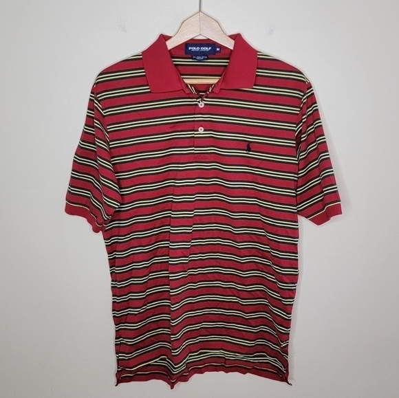 Ralph Lauren Polo Golf | Red Yellow Green Navy Striped Polo Shirt Size Medium - Picture 1 of 4